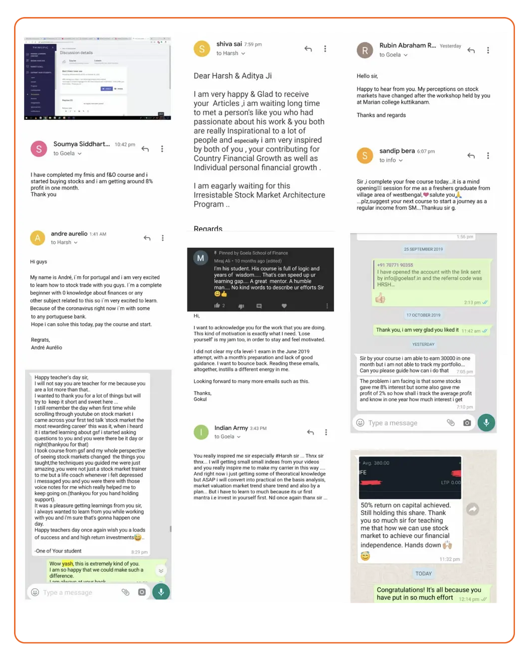 Student testimonials and reviews for Goela School of Finance